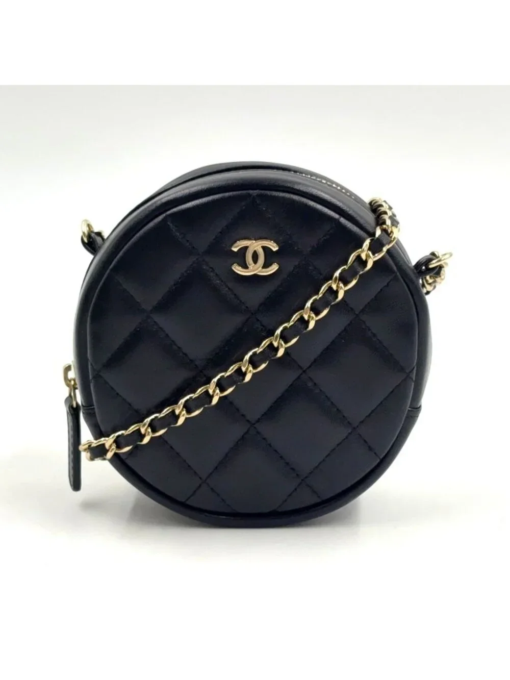 Chanel Classic Round Chain Lambskin Black Shoulder Bag Gold